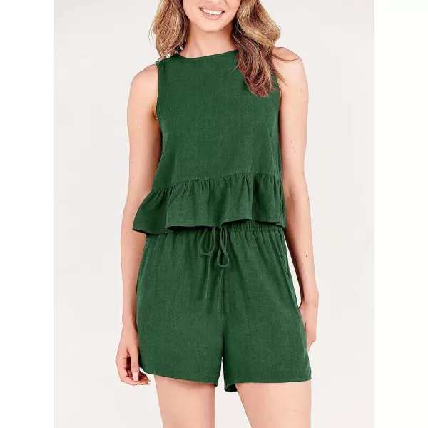 imageANRABESS Womens Summer 2 Piece Outfits Shorts Sets Sleeveless Ruffle Crop Top Tank and Drawstring Shorts RomperGrass