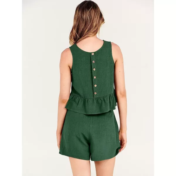 imageANRABESS Womens Summer 2 Piece Outfits Shorts Sets Sleeveless Ruffle Crop Top Tank and Drawstring Shorts RomperGrass