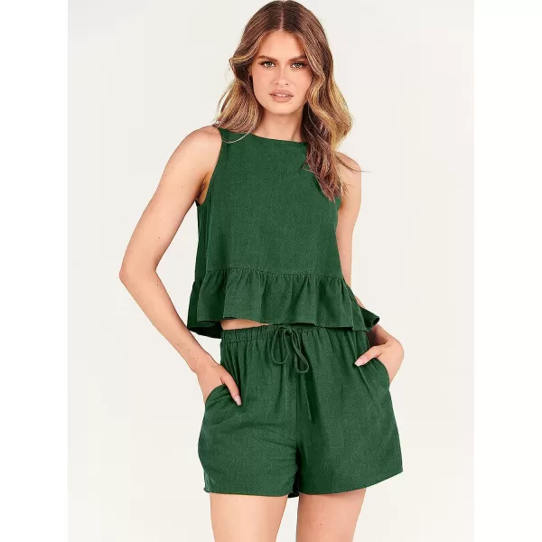 imageANRABESS Womens Summer 2 Piece Outfits Shorts Sets Sleeveless Ruffle Crop Top Tank and Drawstring Shorts RomperGrass