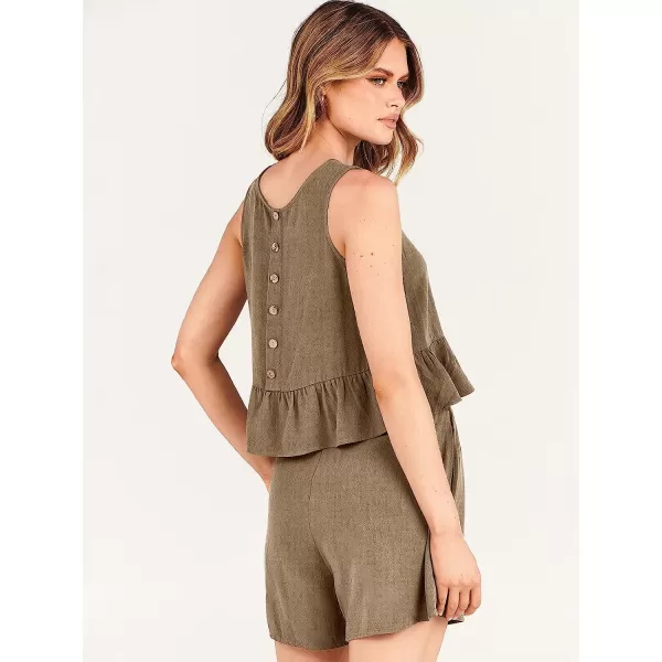 imageANRABESS Womens Summer 2 Piece Outfits Shorts Sets Sleeveless Ruffle Crop Top Tank and Drawstring Shorts RomperKhaki