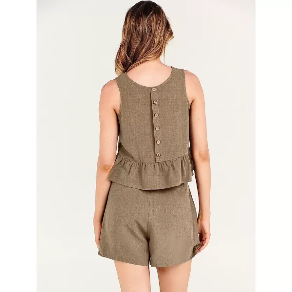 imageANRABESS Womens Summer 2 Piece Outfits Shorts Sets Sleeveless Ruffle Crop Top Tank and Drawstring Shorts RomperKhaki