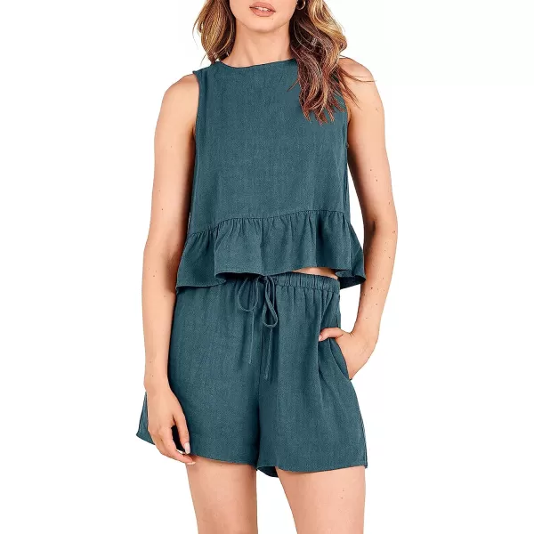 imageANRABESS Womens Summer 2 Piece Outfits Shorts Sets Sleeveless Ruffle Crop Top Tank and Drawstring Shorts RomperLake