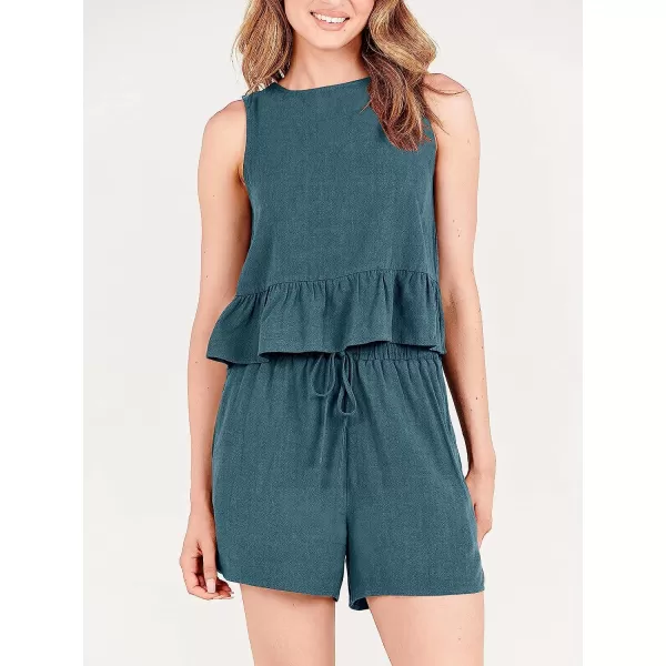 imageANRABESS Womens Summer 2 Piece Outfits Shorts Sets Sleeveless Ruffle Crop Top Tank and Drawstring Shorts RomperLake