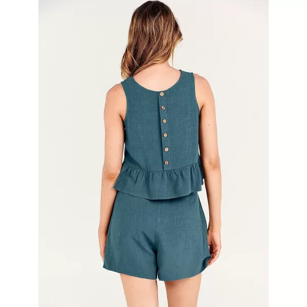 imageANRABESS Womens Summer 2 Piece Outfits Shorts Sets Sleeveless Ruffle Crop Top Tank and Drawstring Shorts RomperLake