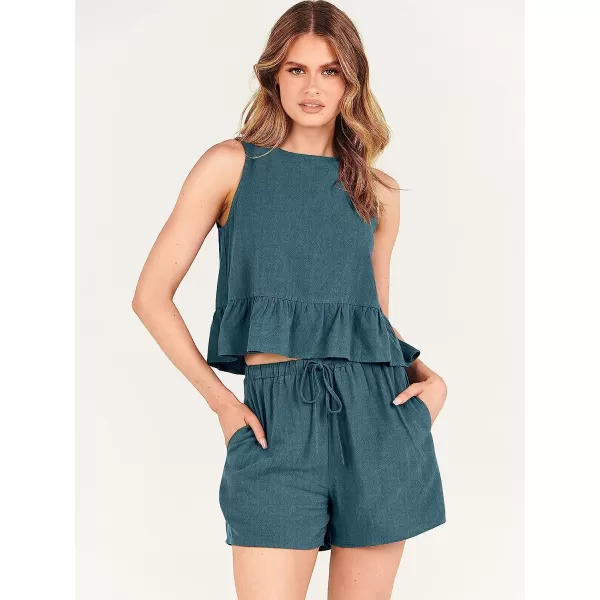imageANRABESS Womens Summer 2 Piece Outfits Shorts Sets Sleeveless Ruffle Crop Top Tank and Drawstring Shorts RomperLake