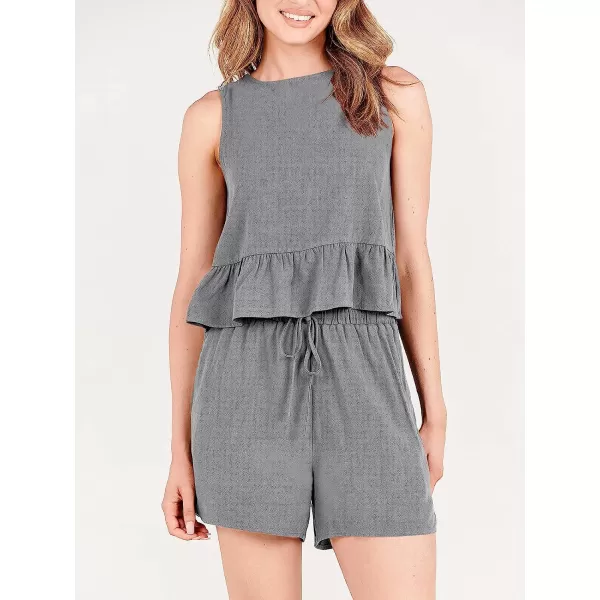 imageANRABESS Womens Summer 2 Piece Outfits Shorts Sets Sleeveless Ruffle Crop Top Tank and Drawstring Shorts RomperLight Gray