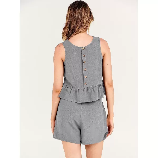 imageANRABESS Womens Summer 2 Piece Outfits Shorts Sets Sleeveless Ruffle Crop Top Tank and Drawstring Shorts RomperLight Gray