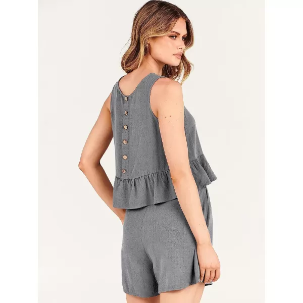 imageANRABESS Womens Summer 2 Piece Outfits Shorts Sets Sleeveless Ruffle Crop Top Tank and Drawstring Shorts RomperLight Gray