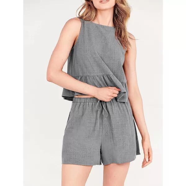 imageANRABESS Womens Summer 2 Piece Outfits Shorts Sets Sleeveless Ruffle Crop Top Tank and Drawstring Shorts RomperLight Gray