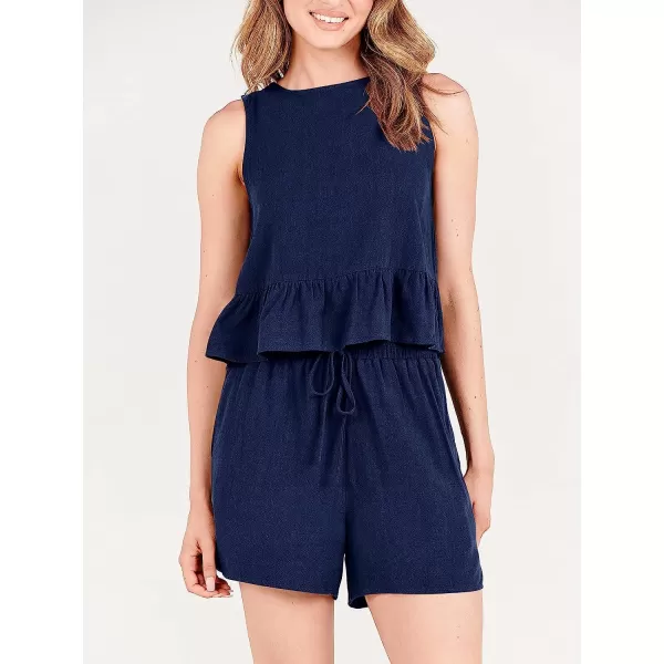 imageANRABESS Womens Summer 2 Piece Outfits Shorts Sets Sleeveless Ruffle Crop Top Tank and Drawstring Shorts RomperNavy Blue