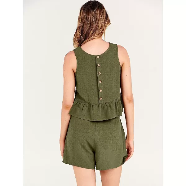 imageANRABESS Womens Summer 2 Piece Outfits Shorts Sets Sleeveless Ruffle Crop Top Tank and Drawstring Shorts RomperOlive