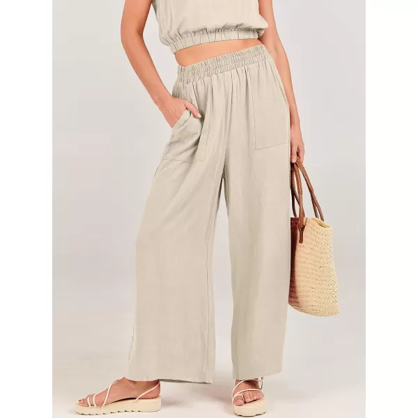 imageANRABESS Womens Summer 2 Piece Outfits Sleeveless Round Neck Crop Top Tank and High Waisted Pants Jumpsuit Lounge SetApricot