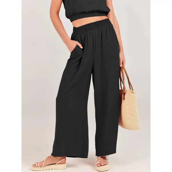 imageANRABESS Womens Summer 2 Piece Outfits Sleeveless Round Neck Crop Top Tank and High Waisted Pants Jumpsuit Lounge SetBlack