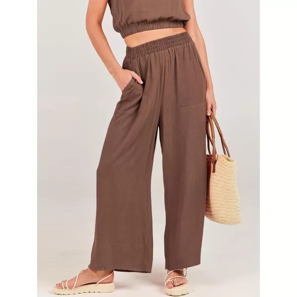 imageANRABESS Womens Summer 2 Piece Outfits Sleeveless Round Neck Crop Top Tank and High Waisted Pants Jumpsuit Lounge SetBrown
