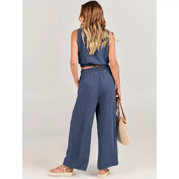 imageANRABESS Womens Summer 2 Piece Outfits Sleeveless Round Neck Crop Top Tank and High Waisted Pants Jumpsuit Lounge SetDeep Blue