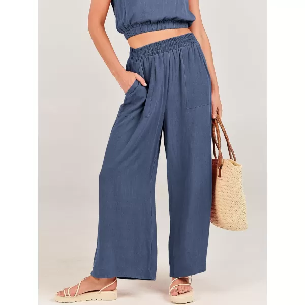 imageANRABESS Womens Summer 2 Piece Outfits Sleeveless Round Neck Crop Top Tank and High Waisted Pants Jumpsuit Lounge SetDeep Blue