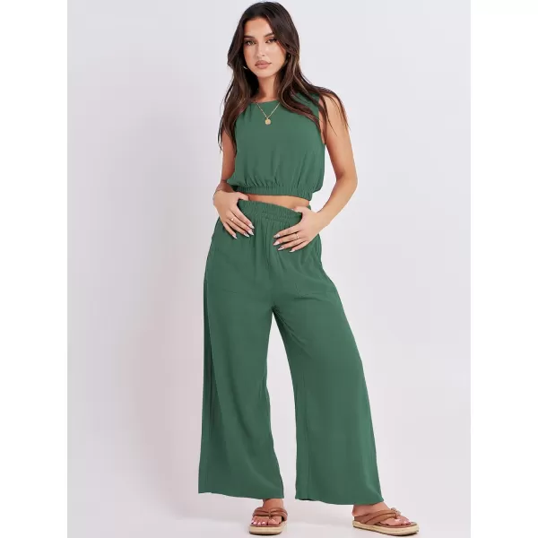 imageANRABESS Womens Summer 2 Piece Outfits Sleeveless Round Neck Crop Top Tank and High Waisted Pants Jumpsuit Lounge SetGreen