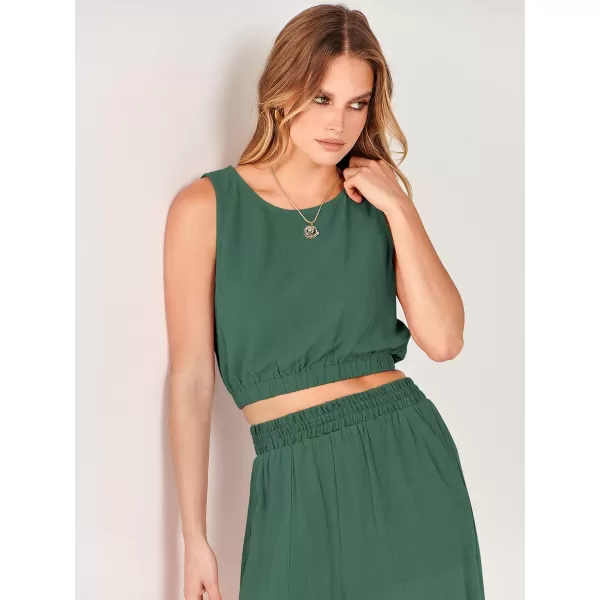 imageANRABESS Womens Summer 2 Piece Outfits Sleeveless Round Neck Crop Top Tank and High Waisted Pants Jumpsuit Lounge SetGreen