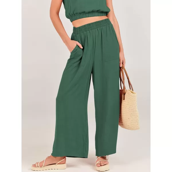 imageANRABESS Womens Summer 2 Piece Outfits Sleeveless Round Neck Crop Top Tank and High Waisted Pants Jumpsuit Lounge SetGreen
