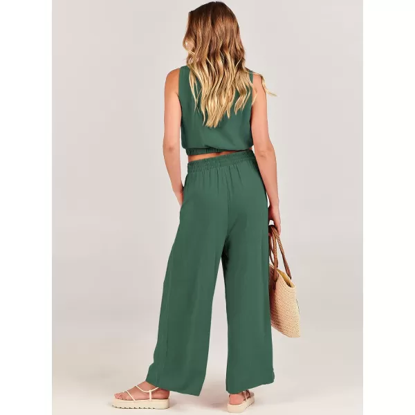 imageANRABESS Womens Summer 2 Piece Outfits Sleeveless Round Neck Crop Top Tank and High Waisted Pants Jumpsuit Lounge SetGreen
