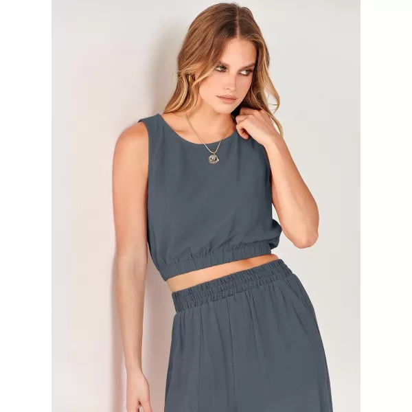 imageANRABESS Womens Summer 2 Piece Outfits Sleeveless Round Neck Crop Top Tank and High Waisted Pants Jumpsuit Lounge SetGrey