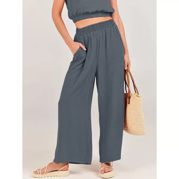 imageANRABESS Womens Summer 2 Piece Outfits Sleeveless Round Neck Crop Top Tank and High Waisted Pants Jumpsuit Lounge SetGrey