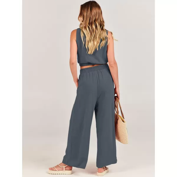 imageANRABESS Womens Summer 2 Piece Outfits Sleeveless Round Neck Crop Top Tank and High Waisted Pants Jumpsuit Lounge SetGrey
