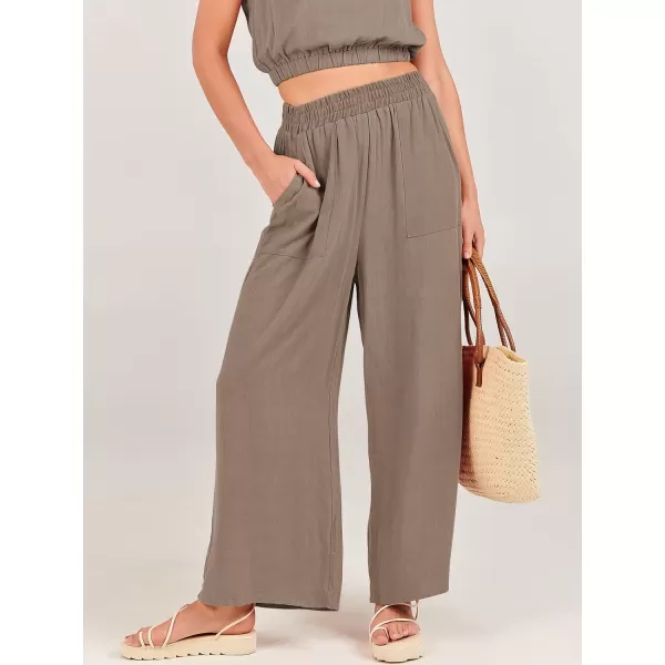 imageANRABESS Womens Summer 2 Piece Outfits Sleeveless Round Neck Crop Top Tank and High Waisted Pants Jumpsuit Lounge SetKhaki