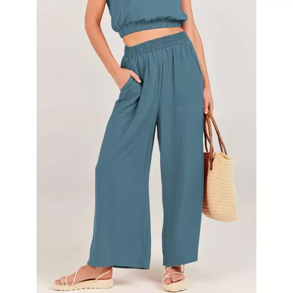 imageANRABESS Womens Summer 2 Piece Outfits Sleeveless Round Neck Crop Top Tank and High Waisted Pants Jumpsuit Lounge SetLake