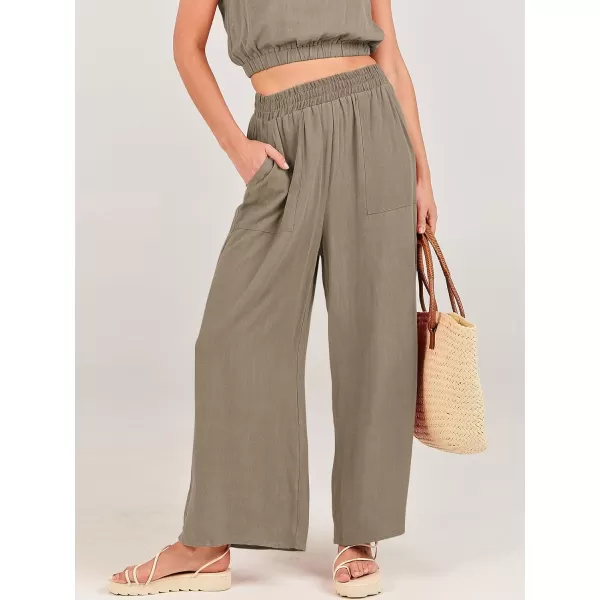 imageANRABESS Womens Summer 2 Piece Outfits Sleeveless Round Neck Crop Top Tank and High Waisted Pants Jumpsuit Lounge SetLight Brown