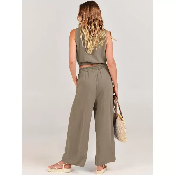 imageANRABESS Womens Summer 2 Piece Outfits Sleeveless Round Neck Crop Top Tank and High Waisted Pants Jumpsuit Lounge SetLight Brown
