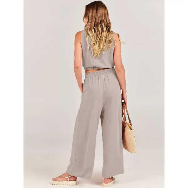 imageANRABESS Womens Summer 2 Piece Outfits Sleeveless Round Neck Crop Top Tank and High Waisted Pants Jumpsuit Lounge SetLight Grey