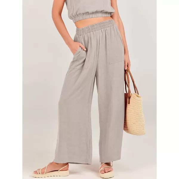 imageANRABESS Womens Summer 2 Piece Outfits Sleeveless Round Neck Crop Top Tank and High Waisted Pants Jumpsuit Lounge SetLight Grey