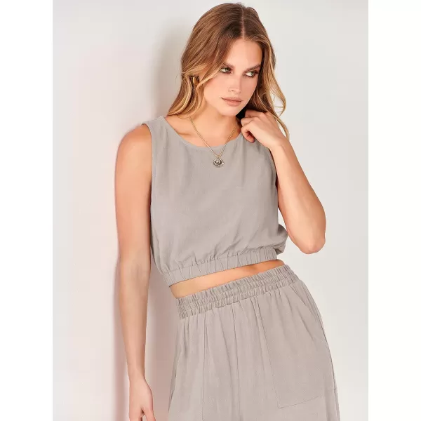 imageANRABESS Womens Summer 2 Piece Outfits Sleeveless Round Neck Crop Top Tank and High Waisted Pants Jumpsuit Lounge SetLight Grey