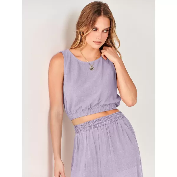 imageANRABESS Womens Summer 2 Piece Outfits Sleeveless Round Neck Crop Top Tank and High Waisted Pants Jumpsuit Lounge SetLight Purple