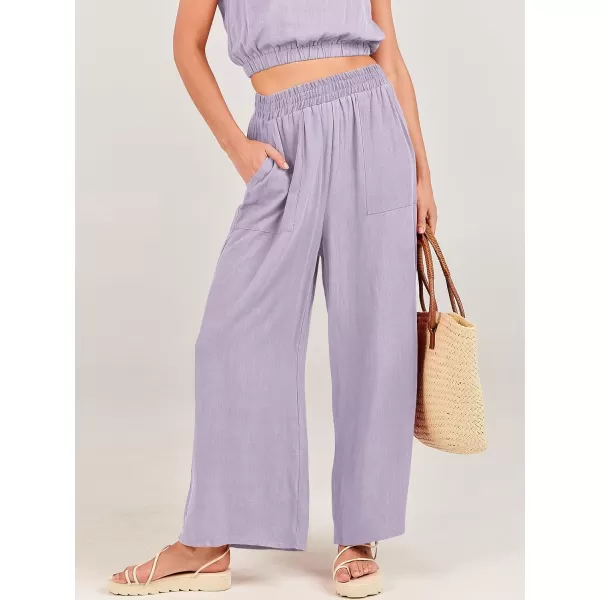 imageANRABESS Womens Summer 2 Piece Outfits Sleeveless Round Neck Crop Top Tank and High Waisted Pants Jumpsuit Lounge SetLight Purple