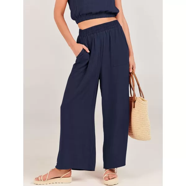 imageANRABESS Womens Summer 2 Piece Outfits Sleeveless Round Neck Crop Top Tank and High Waisted Pants Jumpsuit Lounge SetNavy Blue