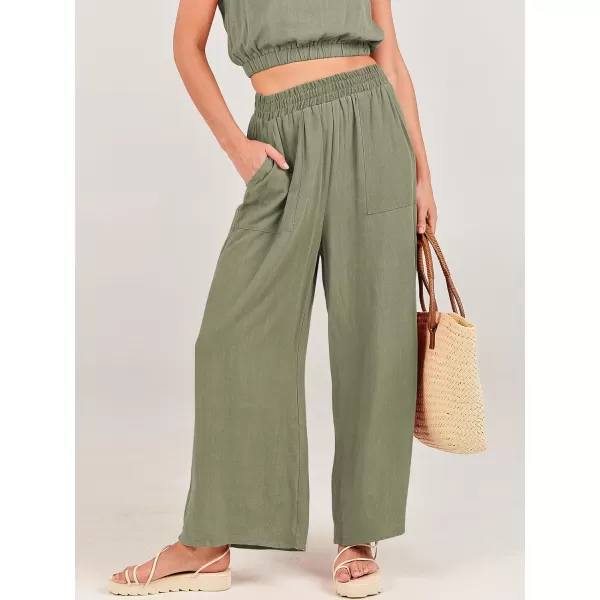 imageANRABESS Womens Summer 2 Piece Outfits Sleeveless Round Neck Crop Top Tank and High Waisted Pants Jumpsuit Lounge SetOlive