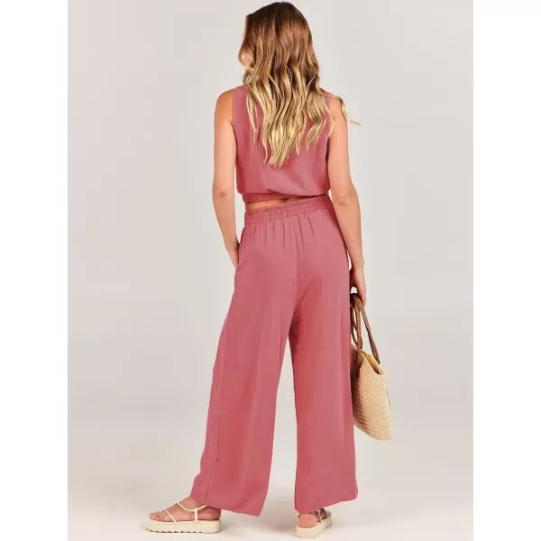 imageANRABESS Womens Summer 2 Piece Outfits Sleeveless Round Neck Crop Top Tank and High Waisted Pants Jumpsuit Lounge SetPeach
