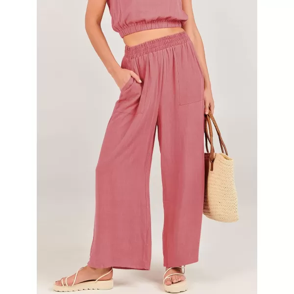imageANRABESS Womens Summer 2 Piece Outfits Sleeveless Round Neck Crop Top Tank and High Waisted Pants Jumpsuit Lounge SetPeach
