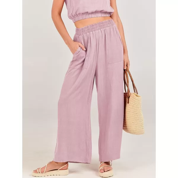 imageANRABESS Womens Summer 2 Piece Outfits Sleeveless Round Neck Crop Top Tank and High Waisted Pants Jumpsuit Lounge SetPink