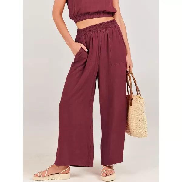 imageANRABESS Womens Summer 2 Piece Outfits Sleeveless Round Neck Crop Top Tank and High Waisted Pants Jumpsuit Lounge SetRed