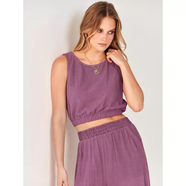 imageANRABESS Womens Summer 2 Piece Outfits Sleeveless Round Neck Crop Top Tank and High Waisted Pants Jumpsuit Lounge SetRose