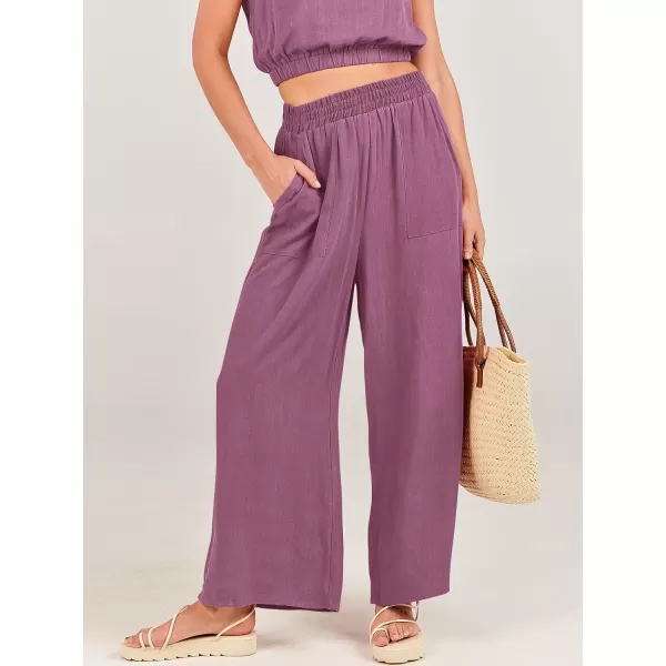 imageANRABESS Womens Summer 2 Piece Outfits Sleeveless Round Neck Crop Top Tank and High Waisted Pants Jumpsuit Lounge SetRose