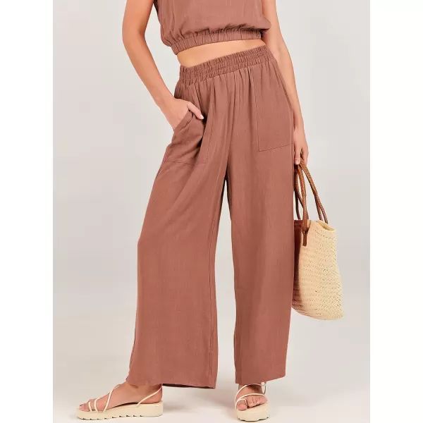 imageANRABESS Womens Summer 2 Piece Outfits Sleeveless Round Neck Crop Top Tank and High Waisted Pants Jumpsuit Lounge SetRust