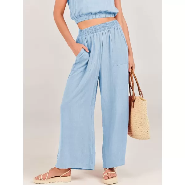 imageANRABESS Womens Summer 2 Piece Outfits Sleeveless Round Neck Crop Top Tank and High Waisted Pants Jumpsuit Lounge SetSky