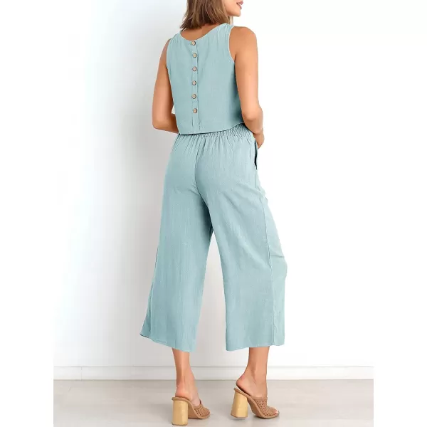 imageANRABESS Womens Summer 2 Piece Outfits Sleeveless Tank Crop Button Back Top Cropped Wide Leg Pants Set PocketsBlue