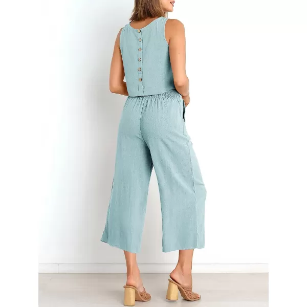 imageANRABESS Womens Summer 2 Piece Outfits Sleeveless Tank Crop Button Back Top Cropped Wide Leg Pants Set PocketsBlue