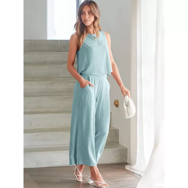 imageANRABESS Womens Summer 2 Piece Outfits Sleeveless Tank Crop Button Back Top Cropped Wide Leg Pants Set PocketsBlue