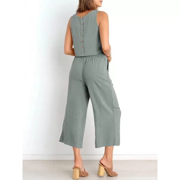 imageANRABESS Womens Summer 2 Piece Outfits Sleeveless Tank Crop Button Back Top Cropped Wide Leg Pants Set PocketsCyan Gray